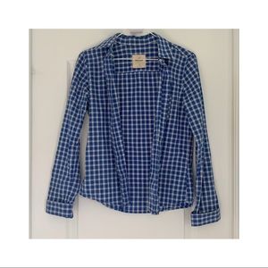 Blue check button up